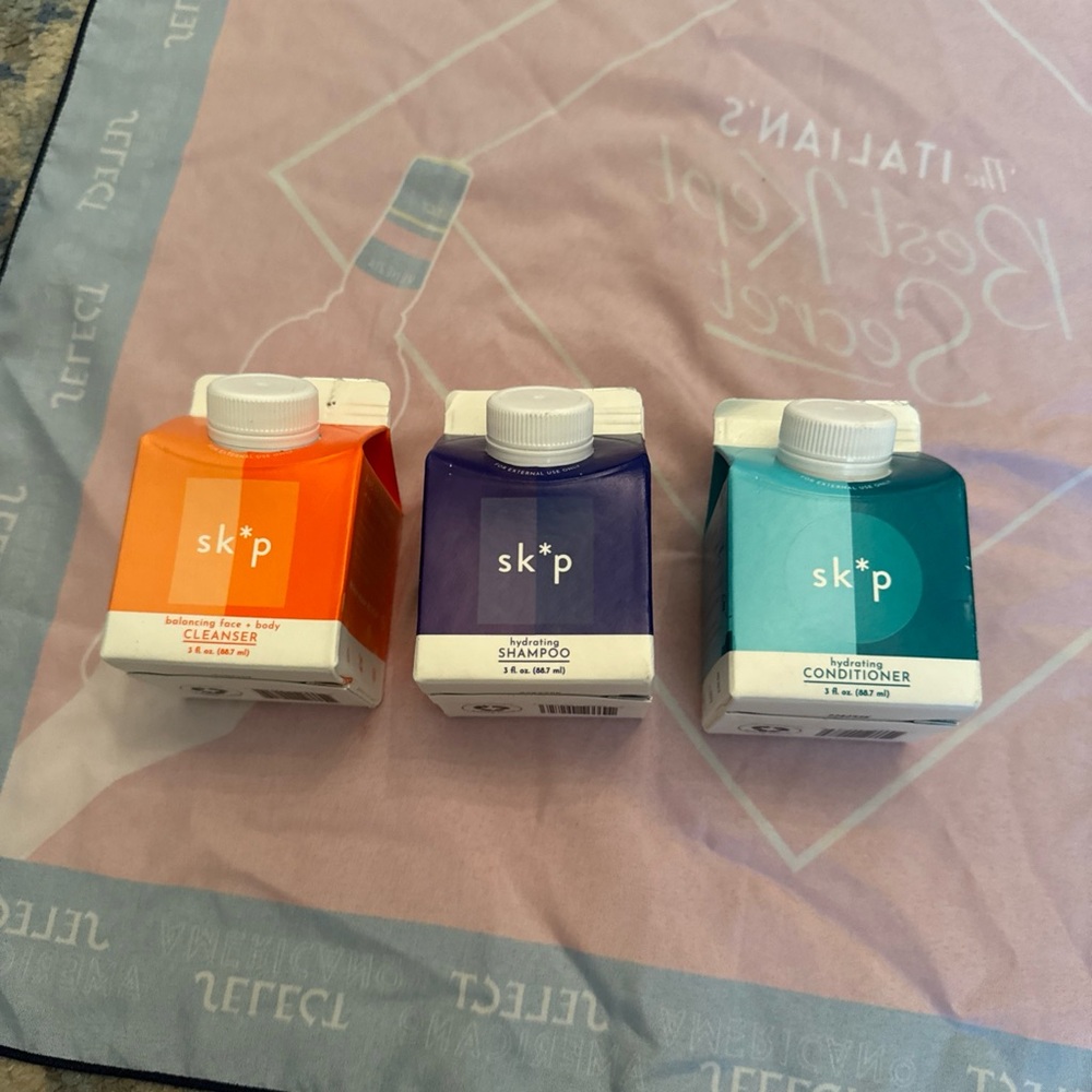 Sk*p Skincare Trio: Cleanser, Shampoo, Conditioner, 3oz travel size, brand new